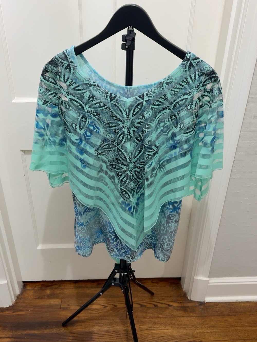 ONE WORLD Mint & Blue Printed Layered Tunic